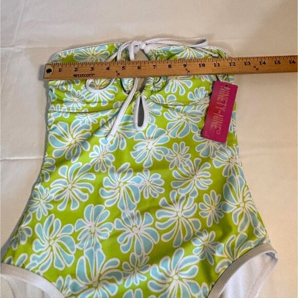 Ninety-Nine Floral One-Piece Swimsuit Halter Neck Green & White Juniors Small - Picture 7 of 10